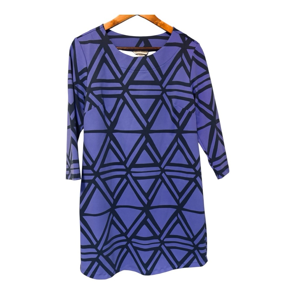 MAHI GOLD Purple & Black Geometric Striped Dress – Size M 💜🖤🔷👗